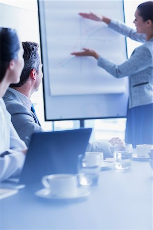 Businesswoman explaining graph at flip chart in conference room meeting Photographie de stock - Premium Libres de Droits, Code: 6113-08550005