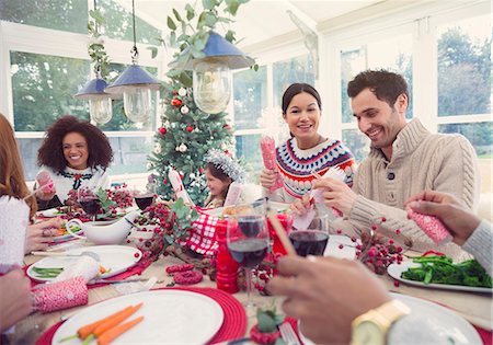 simsearch:6113-08743473,k - Family enjoying Christmas dinner Stock Photo - Premium Royalty-Free, Code: 6113-08659565