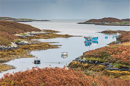 simsearch:6113-08910206,k - View of fishing boats on tranquil lake, Loch Euphoirt, North Uist, Outer Hebrides Stock Photo - Premium Royalty-Free, Code: 6113-08910230