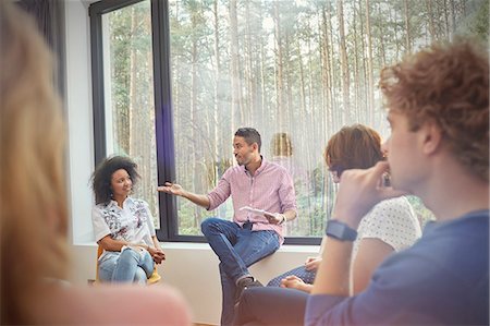 simsearch:6113-09058760,k - Man talking in group therapy session Stock Photo - Premium Royalty-Free, Code: 6113-09058781