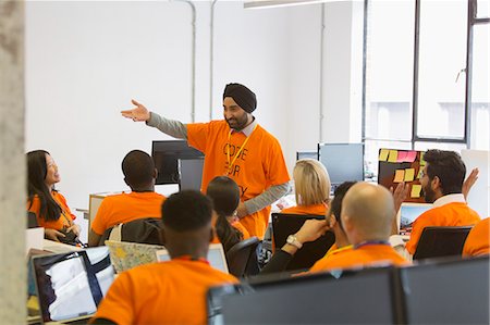 simsearch:6113-09160048,k - Hacker in turban leading meeting, coding for charity at hackathon Stock Photo - Premium Royalty-Free, Code: 6113-09168684