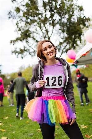 simsearch:649-05648783,k - Portrait smiling, confident female runner in tutu at charity run in park Stock Photo - Premium Royalty-Free, Code: 6113-09131305