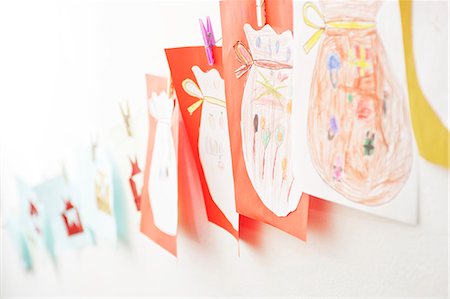 Childrens Drawings On Wall, Kottgeisering, Bavaria, Germany, Europe Stockbilder - Premium RF Lizenzfrei, Bildnummer: 6115-06778757