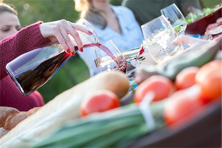 red wine pour - Pouring red wine into glass on garden party Stock Photo - Premium Royalty-Free, Code: 6115-08416353