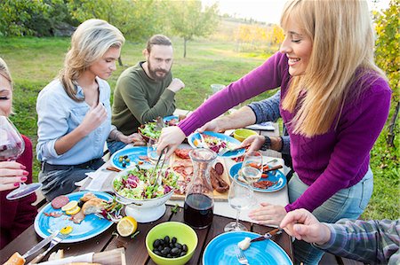 simsearch:6115-08416370,k - Group of friends celebrating together on garden party Photographie de stock - Premium Libres de Droits, Code: 6115-08416370