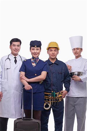 Portrait of Doctor, Air Stewardess, Construction Worker, and Chef- Studio Shot Photographie de stock - Premium Libres de Droits, Code: 6116-07084880