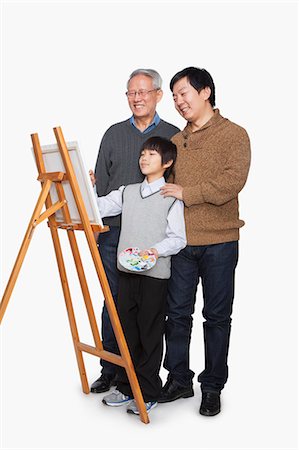 east asian artwork - Boy painting with father and grandfather Stock Photo - Premium Royalty-Free, Code: 6116-07086288