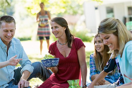 simsearch:6118-07203927,k - A group of adults and children sitting on the grass under the shade of a tree. A family party. Stock Photo - Premium Royalty-Free, Code: 6118-07203617