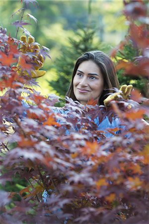 simsearch:6118-07203537,k - A woman in a tree nursery, pruning the leaves of an acer tree. Stock Photo - Premium Royalty-Free, Code: 6118-07235141