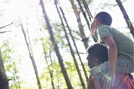 A boy sitting on his father's shoulders. Stock Photo - Premium Royalty-Free, Code: 6118-07351571