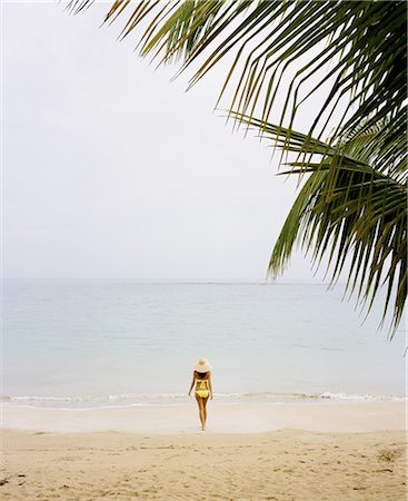 simsearch:6118-07354365,k - A young woman wearing a yellow bikini on a beach on the Samana Peninsula in the Dominican Republic. Stock Photo - Premium Royalty-Free, Code: 6118-07352418