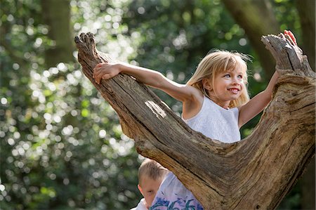 Young girl climbing a tree in a forest. Stock Photo - Premium Royalty-Free, Code: 6118-08282322