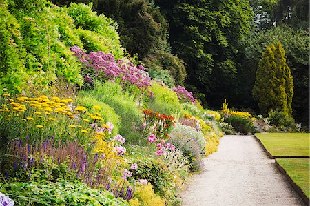 Footpath along a mixed border of flowers at Waterperry Gardens in Oxfordshire. Stock Photo - Premium Royalty-Free, Code: 6118-08797557