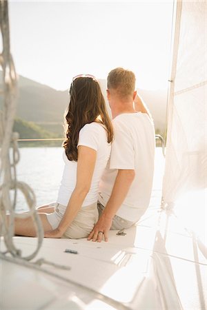 Woman and teenage girl sitting on a sail boat. Stock Photo - Premium Royalty-Free, Code: 6118-08729440