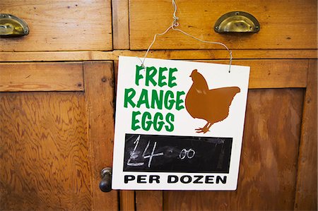 simsearch:6118-08947769,k - Close uo pf sign at farm shop advertising fresh free-range eggs. Stock Photo - Premium Royalty-Free, Code: 6118-09018483