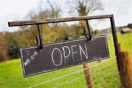 simsearch:6118-08947769,k - Close up of 'Open' sign on a fence at a farm shop. Stock Photo - Premium Royalty-Free, Code: 6118-09018491