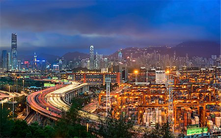 Aerial view of Hong Kong at dusk. Stock Photo - Premium Royalty-Free, Code: 6118-09028265