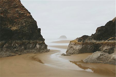 pacific northwest - Rock formations on beach at low tide, Arcadia Beach State Park, Oregon Foto de stock - Sin royalties Premium, Código: 6118-09165782