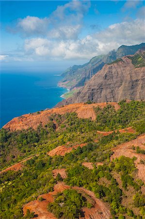 Aerial of the Napali coast, Kauai, Hawaii, United States of America, Pacific Photographie de stock - Premium Libres de Droits, Code: 6119-07443794