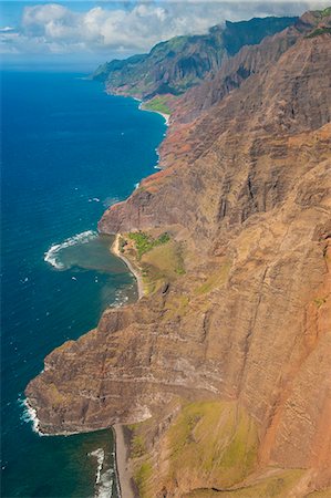 Aerial of the rugged Napali coast, Kauai, Hawaii, United States of America, Pacific Foto de stock - Sin royalties Premium, Código: 6119-07443795