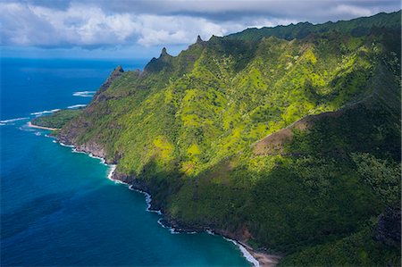 Aerial of the Napali coast, Kauai, Hawaii, United States of America, Pacific Photographie de stock - Premium Libres de Droits, Code: 6119-07443799