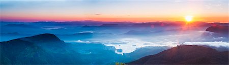 reservoirs - Adams Peak (Sri Pada) view at sunrise, mountains and the Maussakele Reservoir, Central Highlands, Sri Lanka, Asia Stock Photo - Premium Royalty-Free, Code: 6119-07451190