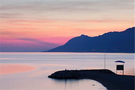 Sunset at the beach of Baska Voda, Makarska Riviera, Dalmatia, Croatia, Europe Stock Photo - Premium Royalty-Free, Code: 6119-07451688