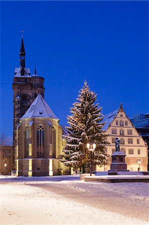 Schillerplatz with Stiftskirche, Christmas tree and Schillerdenkmal, Stuttgart, Baden Wurttemberg, Germany, Europe Foto de stock - Sin royalties Premium, Código: 6119-07451773