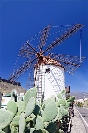 Windmill and cactus, Mogan, Gran Canaria, Canary Islands, Spain, Europe Photographie de stock - Premium Libres de Droits, Code: 6119-07451817