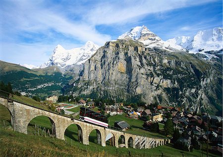 Mt Eiger, Mt Jungfrau and Mt Monch, Murren, Bernese Oberland, Switzerland Photographie de stock - Premium Libres de Droits, Code: 6119-07452095