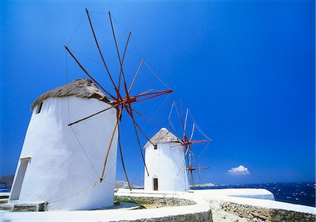 Windmills on the Coast, Mykonos, Greek Islands Photographie de stock - Premium Libres de Droits, Code: 6119-07452009