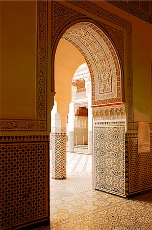 Large patio columns with azulejos decor, Islamo-Andalucian art, Marrakech Museum, Marrakech, Morocco, North Africa, Africa Stock Photo - Premium Royalty-Free, Code: 6119-07452243