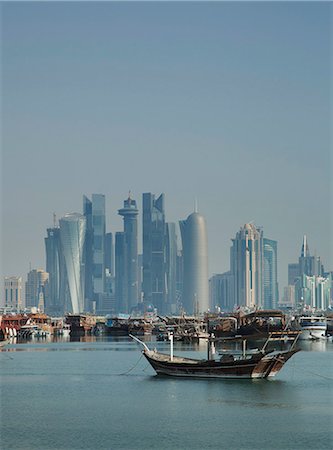 doha qatar skyline skyscraper - Futuristic skyscrapers in Doha, Qatar, Middle East Stock Photo - Premium Royalty-Free, Code: 6119-07452740