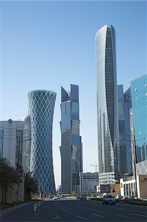 simsearch:6119-07452743,k - Futuristic skyscrapers downtown in Doha, Qatar, Middle East Stock Photo - Premium Royalty-Free, Code: 6119-07452735