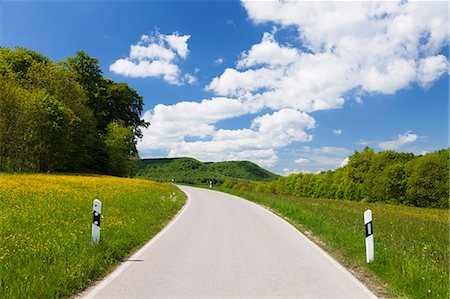 simsearch:6119-07651848,k - Road through a landscape with spring meadow, Swabian Alb, Baden Wurttemberg, Germany, Europe Stock Photo - Premium Royalty-Free, Code: 6119-07541483
