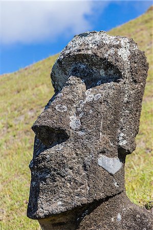 Rano Raraku, the quarry site for all moai statues on Easter Island (Isla de Pascua) (Rapa Nui), UNESCO World Heritage Site, Chile, South America Stock Photo - Premium Royalty-Free, Code: 6119-07587356