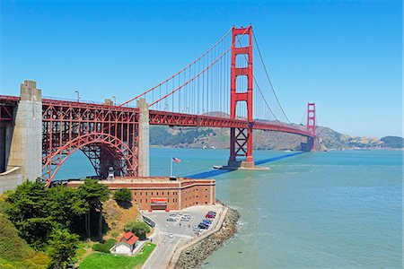 san francisco buildings - Golden Gate Bridge and Fort Point, San Francisco, California, United States of America, North America Stock Photo - Premium Royalty-Free, Code: 6119-07651946