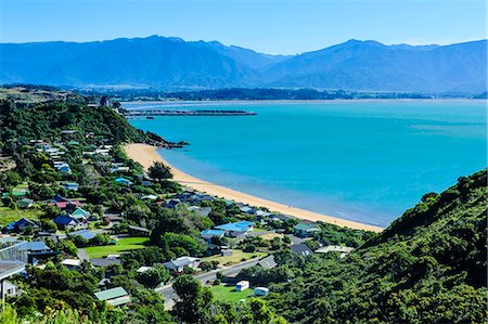 View over a long sandy beach at the Abel Tasman National Park, South Island, New Zealand, Pacific Stock Photo - Premium Royalty-Free, Code: 6119-07652063
