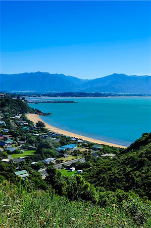 View over a long sandy beach at the Abel Tasman National Park, South Island, New Zealand, Pacific Stock Photo - Premium Royalty-Free, Code: 6119-07652062