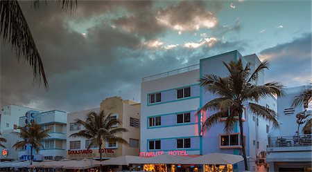 florida beach with hotel - Art Deco District, Ocean Drive, South Beach, Miami Beach, Florida, United States of America, North America Stock Photo - Premium Royalty-Free, Code: 6119-07744650