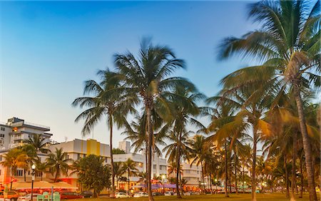 palm tree lights - Art Deco District, Ocean Drive, South Beach, Miami Beach, Florida, United States of America, North America Stock Photo - Premium Royalty-Free, Code: 6119-07744655