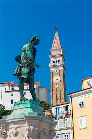 Church of St. George and Giuseppe Tartini statue, Tartinijev trg (Tartini Square), Old Town, Piran, Primorska, Slovenian Istria, Slovenia, Europe Stock Photo - Premium Royalty-Free, Code: 6119-07781293