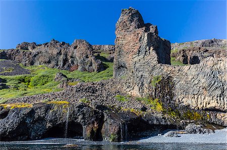 disko island - Amazing examples of columnar basalt on the southern coast of Disko Island, Kuannersuit, Greenland, Polar Regions Stock Photo - Premium Royalty-Free, Code: 6119-07734891
