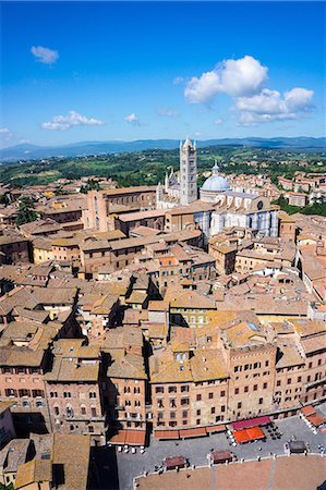 siena cathedral - View from Torre del Mangia of Piazza del Campo and city skyline, UNESCO World Heritage Site, Siena, Tuscany, Italy, Europe Stock Photo - Premium Royalty-Free, Code: 6119-07845545
