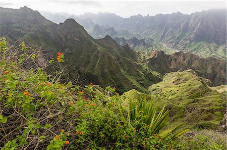A view of the volcanic mountains surrounding Cova de Paul on Santo Antao Island, Cape Verde, Africa Photographie de stock - Premium Libres de Droits, Code: 6119-07943779