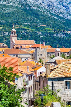 simsearch:6119-08268036,k - Elevated view over picturesque Korcula Town, Korcula, Dalmatia, Croatia, Europe Stock Photo - Premium Royalty-Free, Code: 6119-08061976