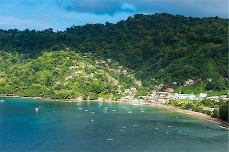 View over the bay of Charlotteville, Tobago, Trinidad and Tobago, West Indies, Caribbean, Central America Stock Photo - Premium Royalty-Free, Code: 6119-08062360