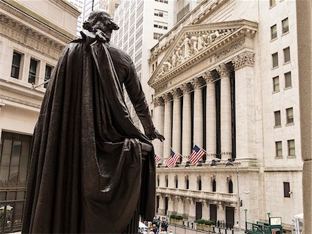 stock exchange - New York Stock Exchange and George Washington statue, Wall Street, Manhattan, New York City, New York, United States of America, North America Stock Photo - Premium Royalty-Free, Code: 6119-08062318