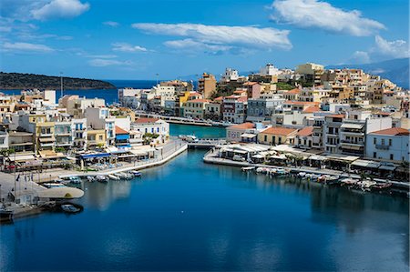 View over Lake Voulismeni, Agios Nikolaos, Crete, Greek Islands, Greece, Europe Stock Photo - Premium Royalty-Free, Code: 6119-08170310