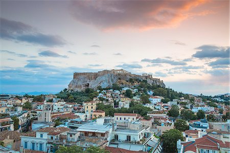 View of Plaka and The Acropolis at sunset, Athens, Greece, Europe Stock Photo - Premium Royalty-Free, Code: 6119-08242736